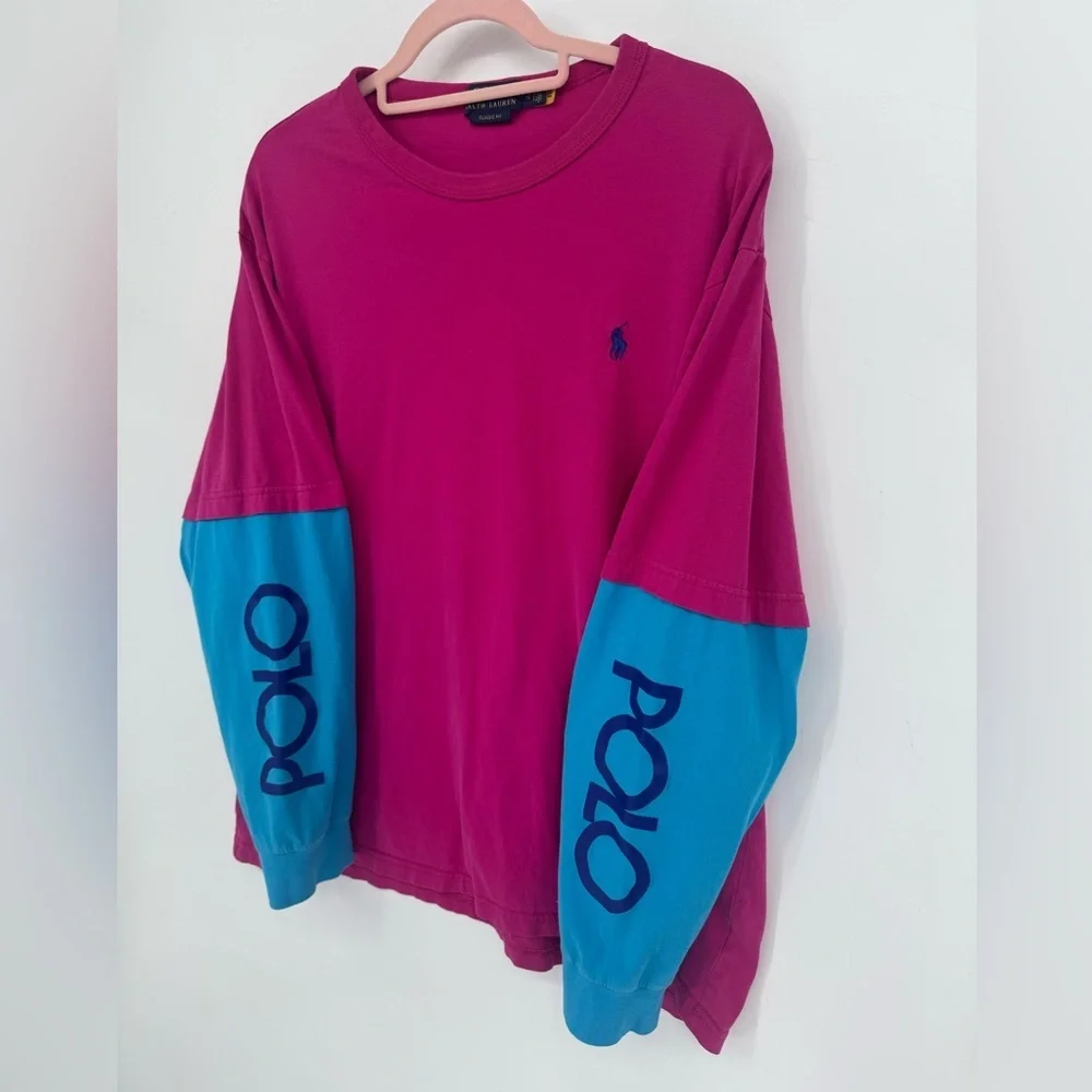 Polo Ralph Lauren Men's Fuchsia and Teal Long Sleeve Top Size XL - Picture 2 of 5